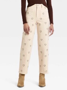 Universal Thread Cream Heart Print Straight-Leg Jeans